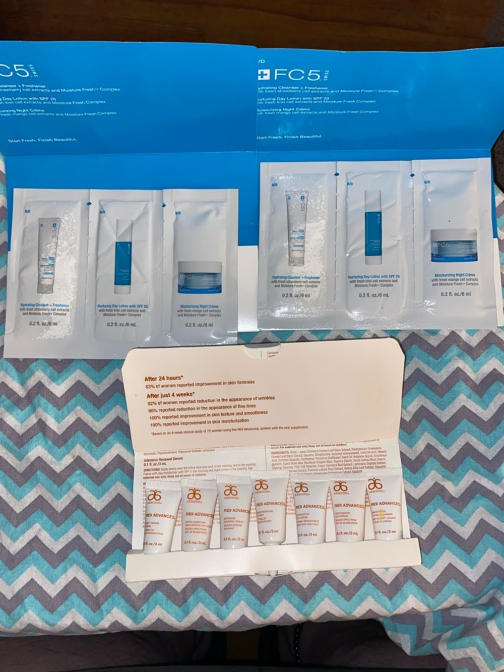 3 Sets: Arbonne Skincare Sample Pack -FC5 Swiss & RE9 Advanced